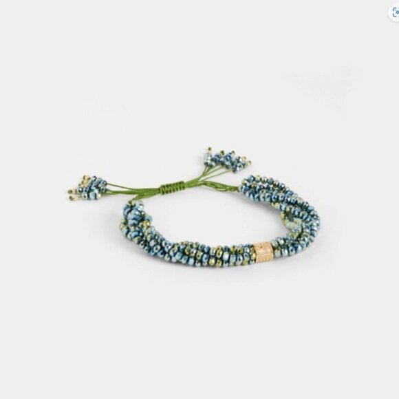 Coco + Carmen Green & Blue shimmer Beaded Bracelet NWT - Picture 1 of 2